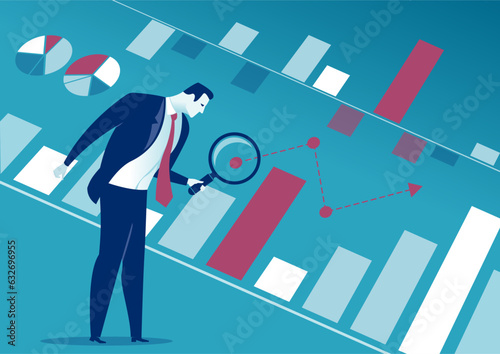 The manager analyzes rising graph. Business concept vector illustration.