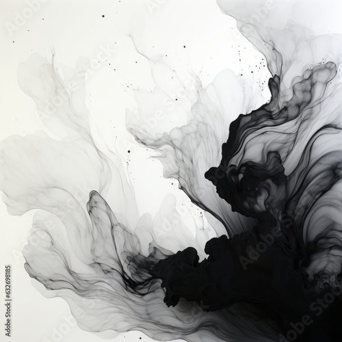 Abstract black and white portrayal of a body of water, capturing its fluidity and mystery on canvas.