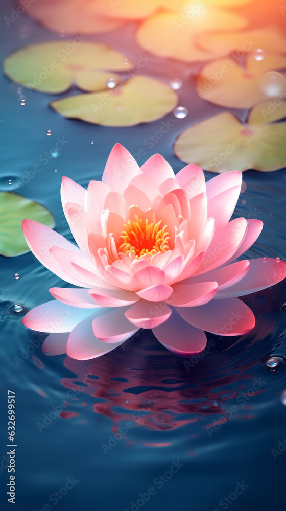 A beautiful pink flower gracefully floating on