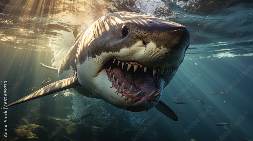 Fototapeta premium The great white shark is always fierce in the sea