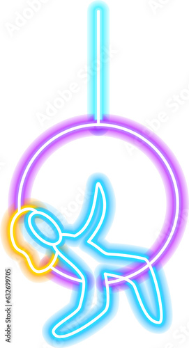 Aerial Gymnast Neon Sign. PNG Illustration of Entertainment Festival Glowing Symbol. photo
