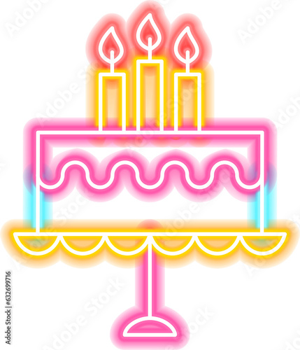 Birthday Cake Candles Neon Sign. PNG Illustration of Entertainment Festival Glowing Symbol.