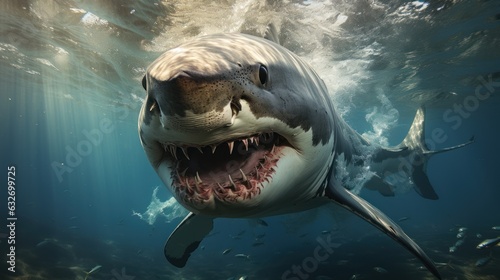 The great white shark is always fierce in the sea © sirisakboakaew