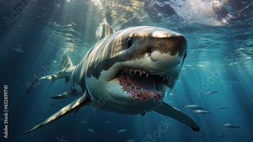 The great white shark is always fierce in the sea © sirisakboakaew