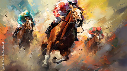 Foto Horse Racing oil Painting of a Jockey,