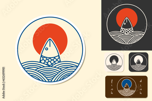 LOGO icon fish restaurant isolated vector illustration, minimal design. seafood asian cafe icon set. Vector illustration