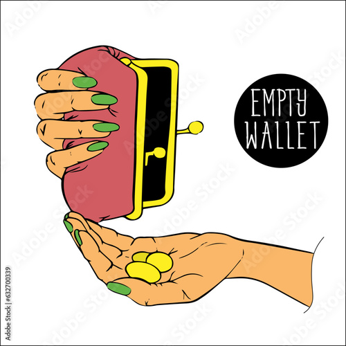 Empty wallet, purse, cabas in hands. lack of money, finances. Financial crisis. Financial recession, jobless person. no money cash.