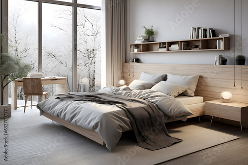 Scandinavian interior design of modern bedroom ai generated