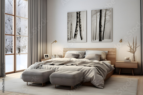 Scandinavian interior design of modern bedroom ai generated