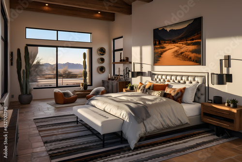 mid-century style interior design of modern bedroom ai generated