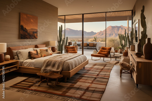 mid-century style interior design of modern bedroom ai generated