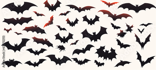 Flock of bats on white background  silhouette bats fly in the sky  halloween  AI Generation