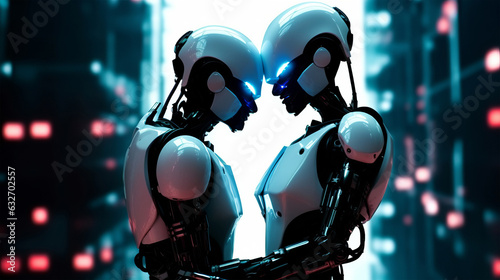 Two robots standing together, exuding a sense of love and connection