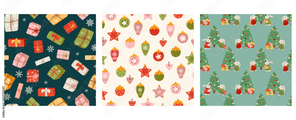 Set of christmas seamless patterns