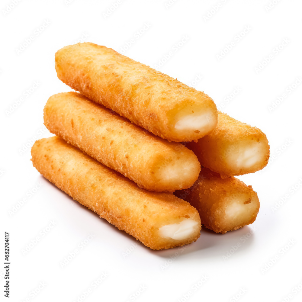 Mozzarella sticks isolated on white background side view Mozzarella sticks isolated on white background side view