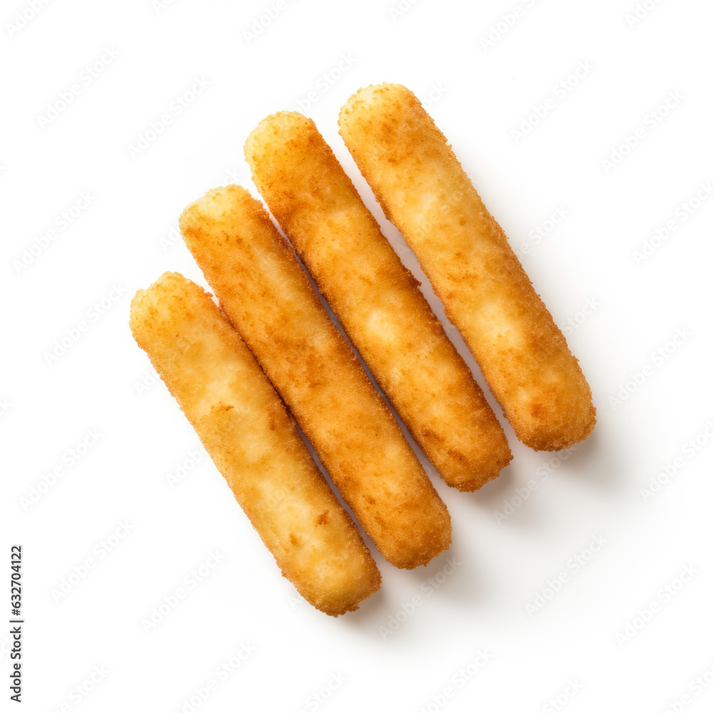 Mozzarella sticks isolated on white background top view Mozzarella sticks isolated on white background top view