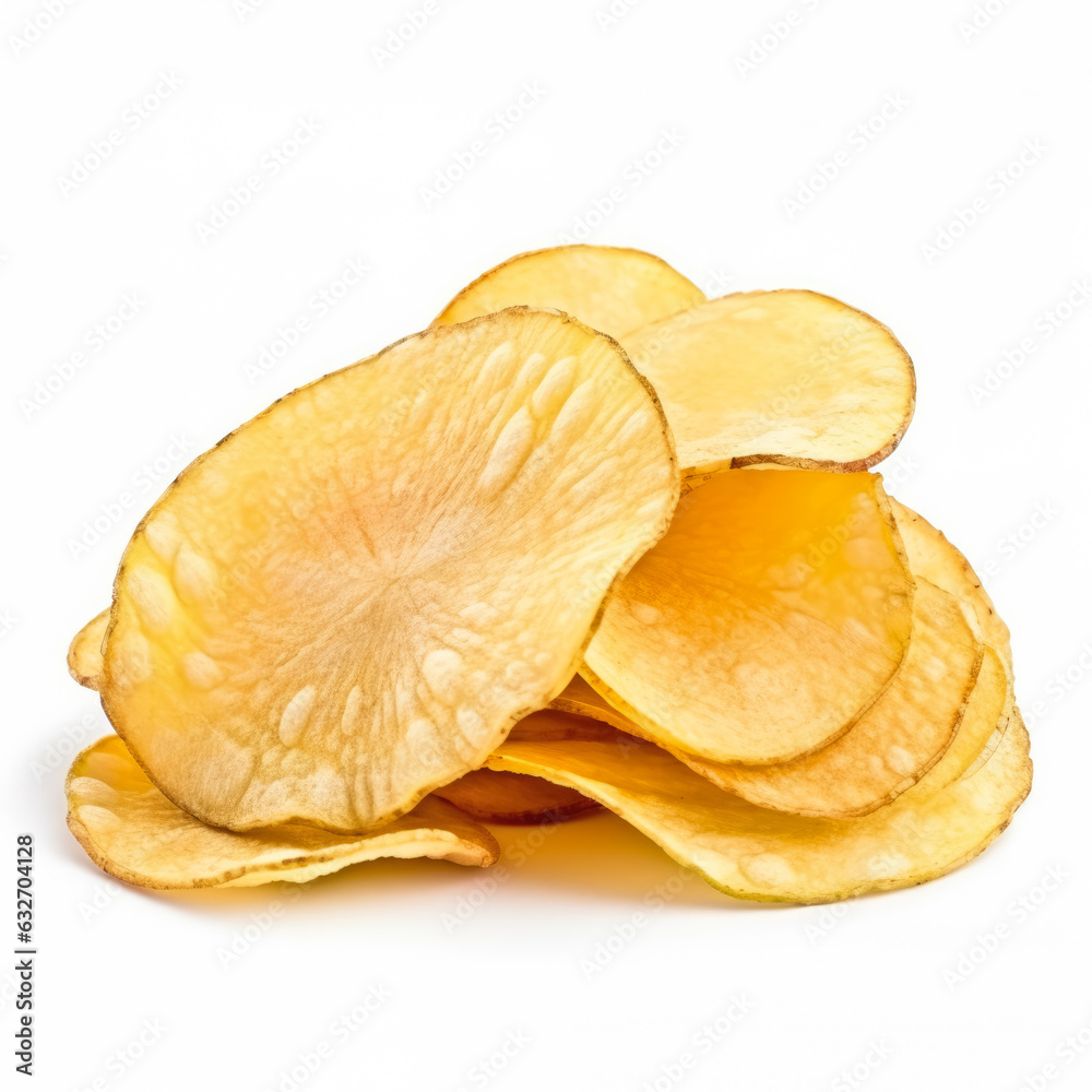 Natural potato chips isolated on white background side view 