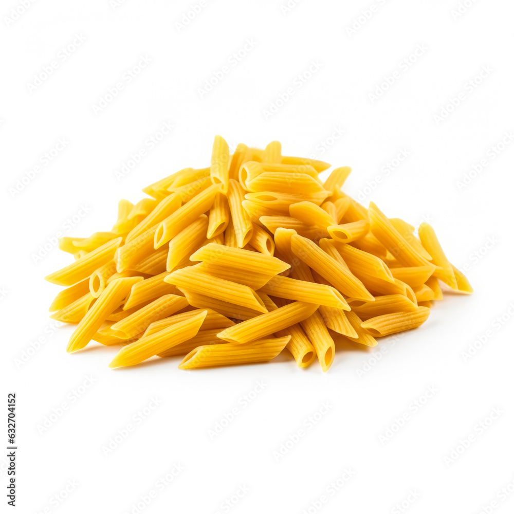 Penne rigate pasta isolated on white background side view Penne rigate pasta isolated on white background side view
