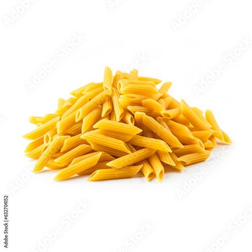 Penne rigate pasta isolated on white background side view 
