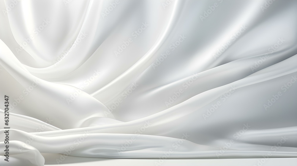 Fototapeta premium White Silk Fabric Texture with Beautiful Waves. Elegant Background for a Luxury Product