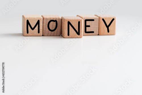 Wood blocks spell the word money