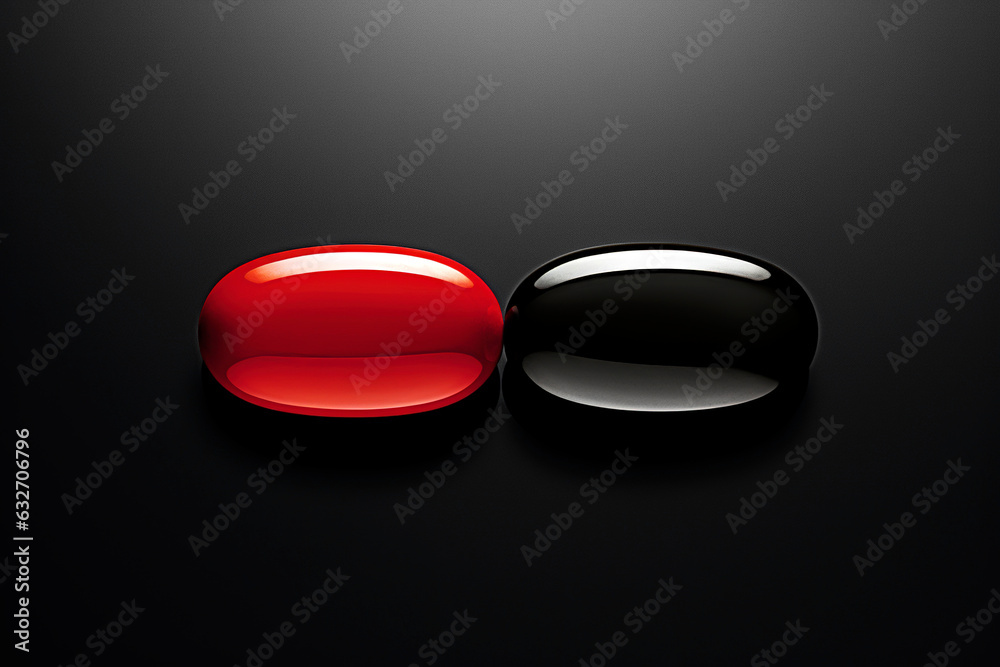 Generative AI illustration of medical pills in white, red and black colors Generative AI illustration of medical pills in white, red and black colors