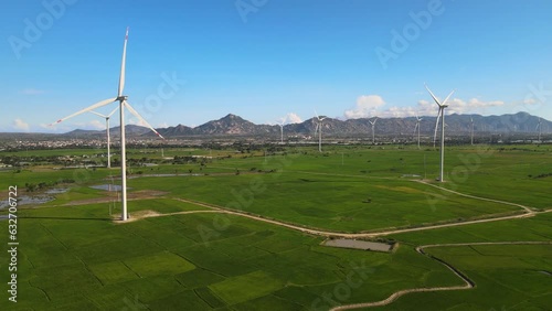 The aerial views of ricefields and windmills in Vietnam photo