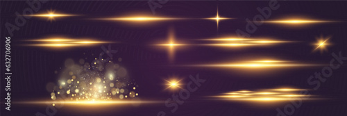 Special lens flash, light effect. The flash flashes rays and searchlight. illust. Beautiful star Light from the rays. The sun is backlit. Bright beautiful star. Sunlight. Glare.	
