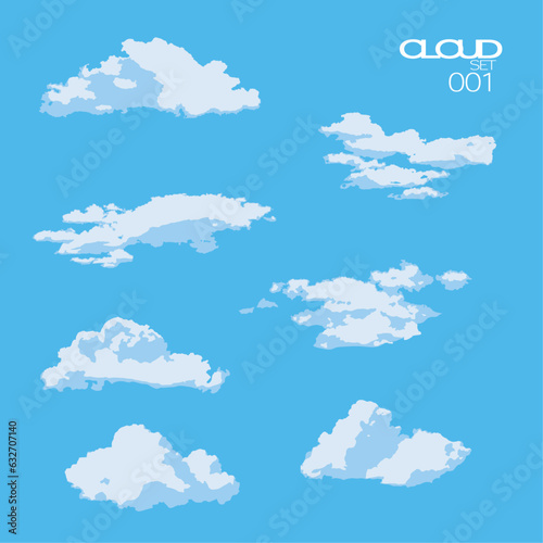 Minimal style cad cloud line drawing in sky, Side view, set of graphics blue sky elements for architecture and landscape design drawing representation. Vector illustration background
