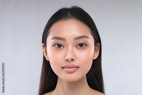 Asian women portrait, Beautiful young asian woman with clean fresh skin on white background, Face care, Facial treatment, Cosmetology, beauty and spa. Generative Ai