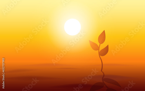 This vector illustration depicts a young plant courageously thriving in the desert's unforgiving terrain. Symbolizing resilience and hope, life's unyielding determination to flourish against all odds