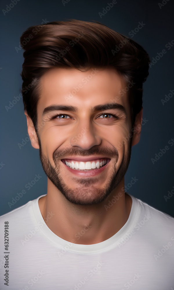 Portrait of a handsome man smiling with clean teeth. used for a dental ad. guy with fresh stylish hair and beard 