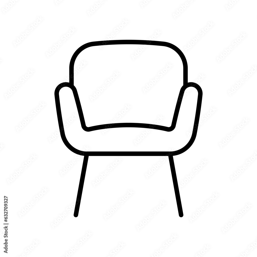 Armchair with legs icon. Black contour linear silhouette. Front view. Editable strokes. Vector simple flat graphic illustration. Isolated object on a white background. Isolate. Armchair with legs icon. Black contour linear silhouette. Front view. Editable strokes. Vector simple flat graphic illustration. Isolated object on a white background. Isolate.
