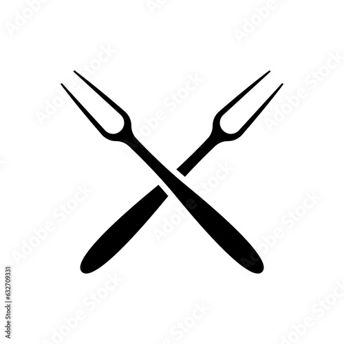 Crossed grill forks icon. Black silhouette. Front side view. Vector simple flat graphic illustration. Isolated object on a white background. Isolate.