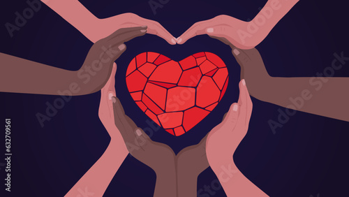 multicultural hands holding heart