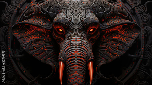 Elephant Head Glyph with Red Eyes made with Generative AI photo