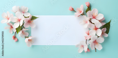 Framework for photo or congratulation with flowers. Sakura, cherry blossom, summer flowers. Woman's day, 8 march, Easter, Mother's day, anniversary, wedding