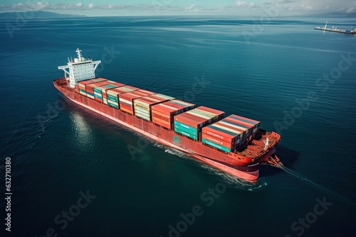 Vast Ocean Horizons: Aerial View of Container Cargo Ship Generative AI