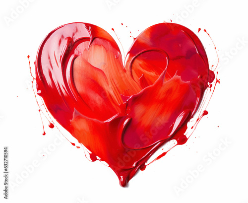 Realistic oil painted red vector heart with drops around isolated on white background