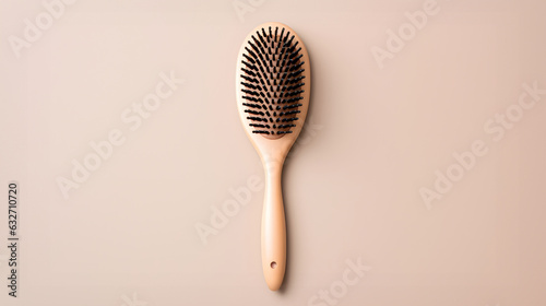 Hairbrush close up ,studio shot, top down view, isolated on neutral background