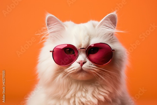 Cat With Sunglasses Orange Background . Cats, Sunglasses, Orange, Background, Accessories, Eye Protection, Colors, Accessorizing