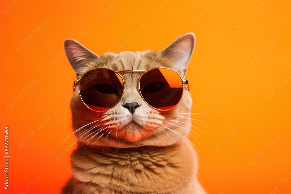 Portrait Australian Mist Cat With Sunglasses Orange Background . Australian Mist, Cats, Portraits, Sunglasses, Orange Colour, Breeds, Care Requirements, Diet
