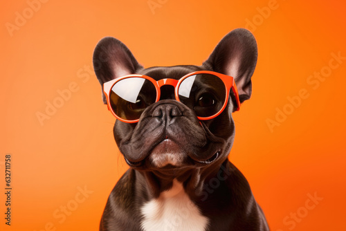 Portrait French Bulldog Dog With Sunglasses Orange Background . Breed Standards For French Bulldogs, Benefits Of Sunglasses For Dogs, Selecting Appropriate Dog Clothing © Ян Заболотний