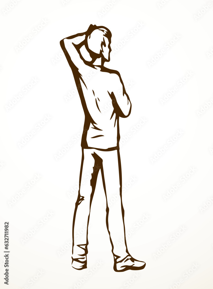 Vector drawing. A man stands making a choice Vector drawing. A man stands making a choice