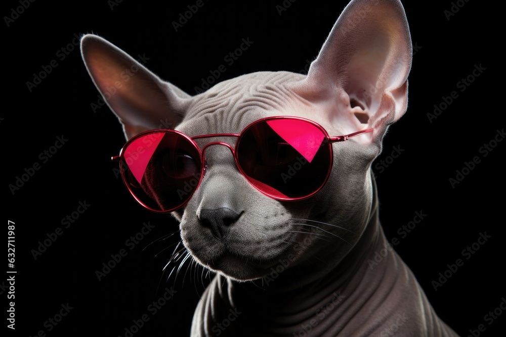 Portrait Sphynx Cat With Sunglasses Black Background . Caring For A Portrait Sphynx Cat, Creative Ideas For Pet Photography, Creative Uses Of Sunglasses, Benefits Of Black Backgrounds
