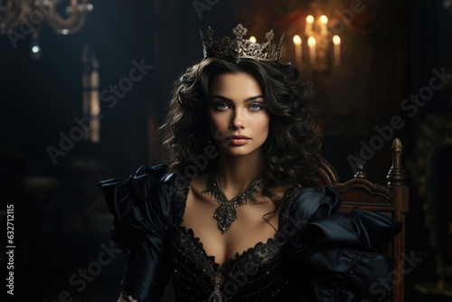 Wicked Queen Wearing An Elegant Gown And A Crown Plotting To Take Over The Kingdom Halloween Character . Wicked Queen, Elegant Gown, Crown, Plotting, Kingdom, Halloween Character, Evil, Power