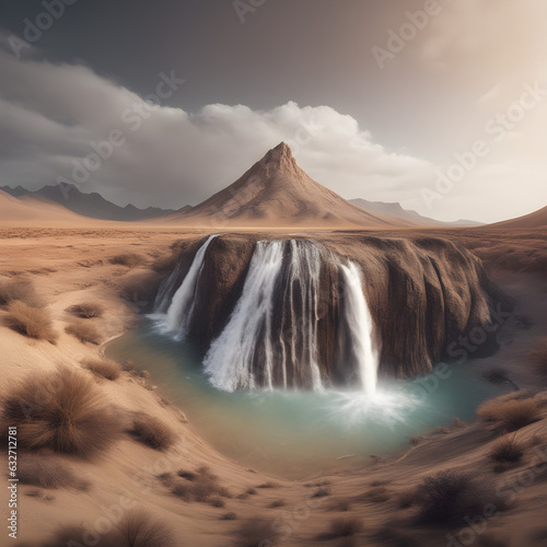 A landscape photo of a natural wonder,a waterfall, a mountain range, or a desert.