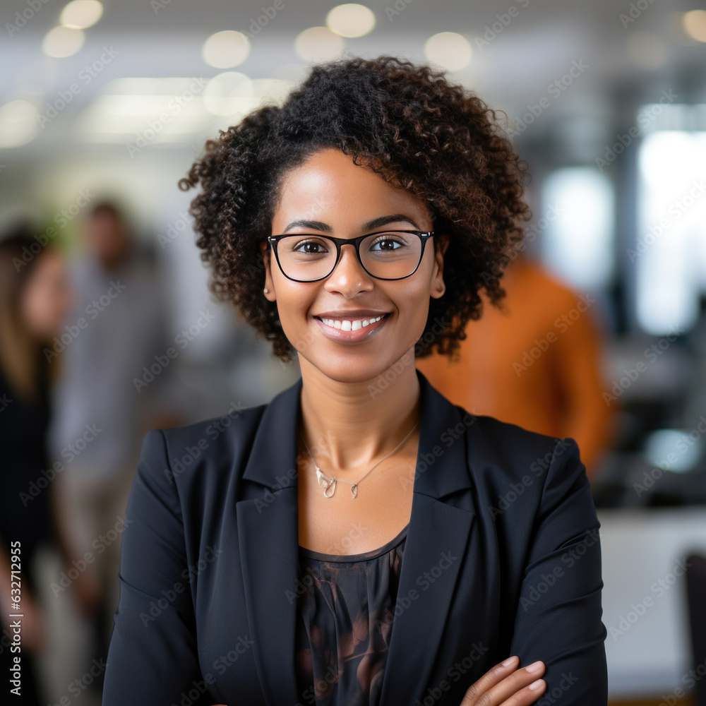 Business african american woman closeup in the office, generative ai Business african american woman closeup in the office, generative ai