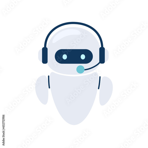 Digital chat bot, robot assistant for customer support. Concept of virtual conversation assistant for getting help. Vector illustration isolated on white background.