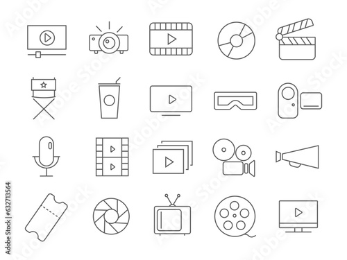 Icons of movies and videos. Vector image. Linear style.